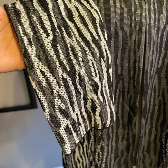 Ming Wang Gray Animal Printed Fur Collar Knit Jacket XS - Picture 4 of 11